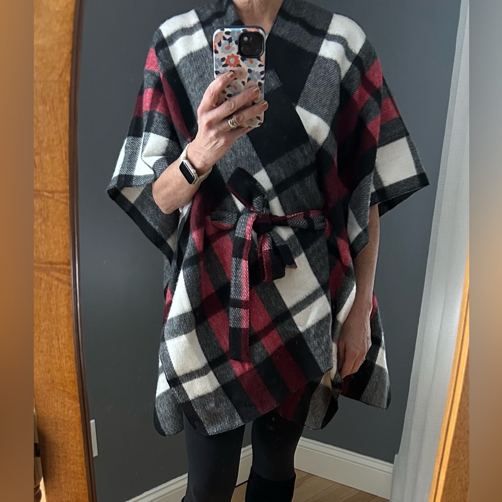 Plaid Poncho with Belt